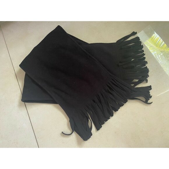 Black FLEECE WINTER SCARF w/FRINGE TRIM 58” Inches Long - Picture 3 of 4